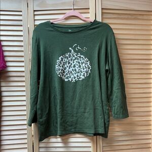 Kim Rogers Green Leopard Pumpkin Long Sleeve Top